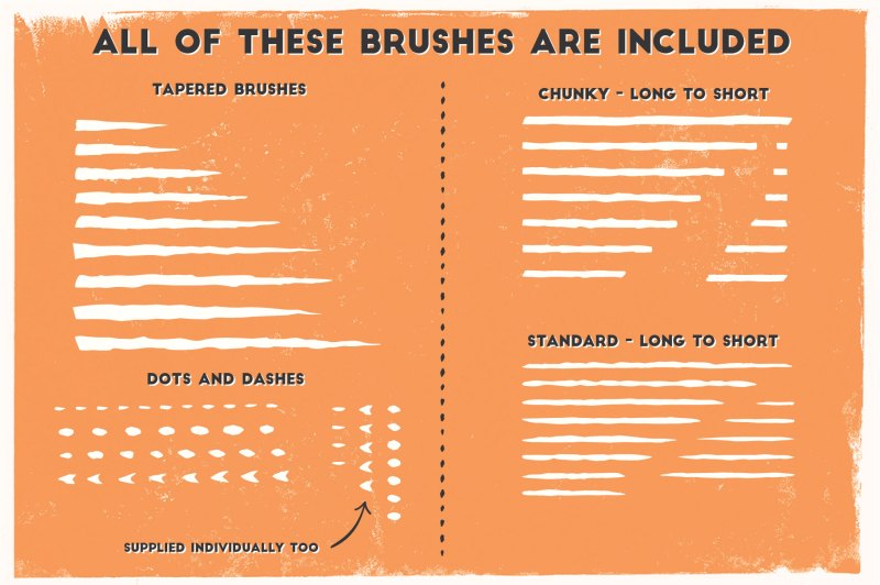 Linocut Brushes for Adobe Illustrator - contents of pack.