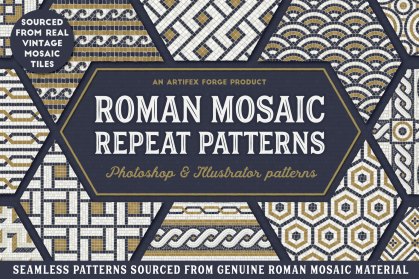 Mosaic repeat patterns for Adobe Photoshop and Adobe Illustrator.