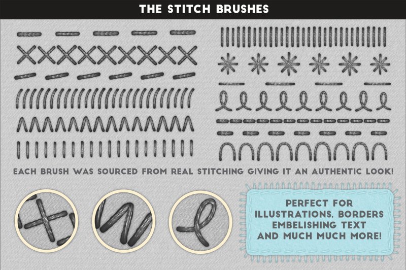 Stitch brushes - contents of Stitch Craft for Procreate.