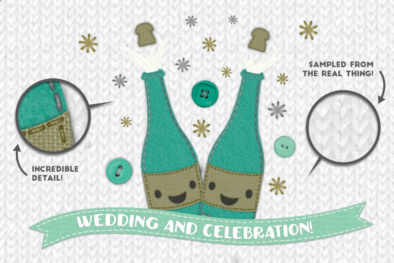 Close up of stitched save the date card made using stitch brushes and collage textures in Procreate.