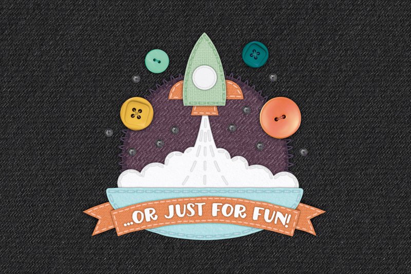 Fabric Rocket design with button planets and stitch details. made in Procreate.