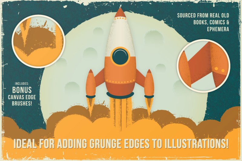 Rocket design made using fold, crease and grunge edge brushes for Adobe Illustrator.
