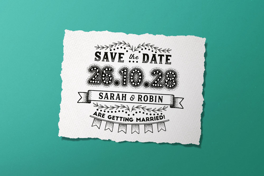 A save the date design made using The Artifex Forge's fine liner type effects and brushes for Adobe Illustrator.
