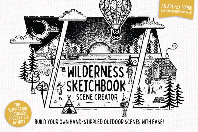 Build hand-stippled, outdoor wilderness scenes with these illustrations.