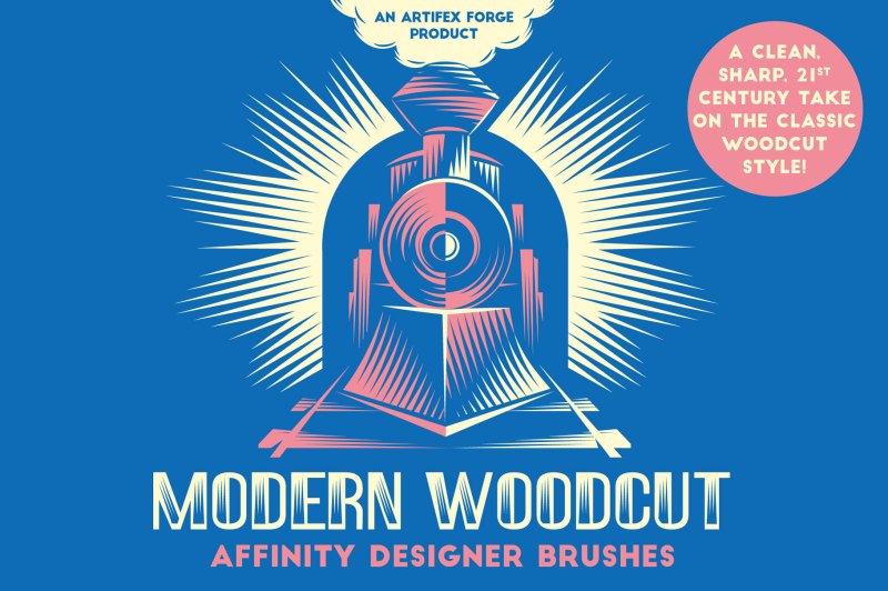 A modern digital take on woodcut brushes for Affinity Designer.