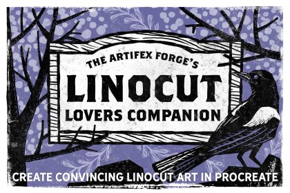 Make authentic looking linocut designs in Procreate with this huge procreate brush and texture tool kit.
