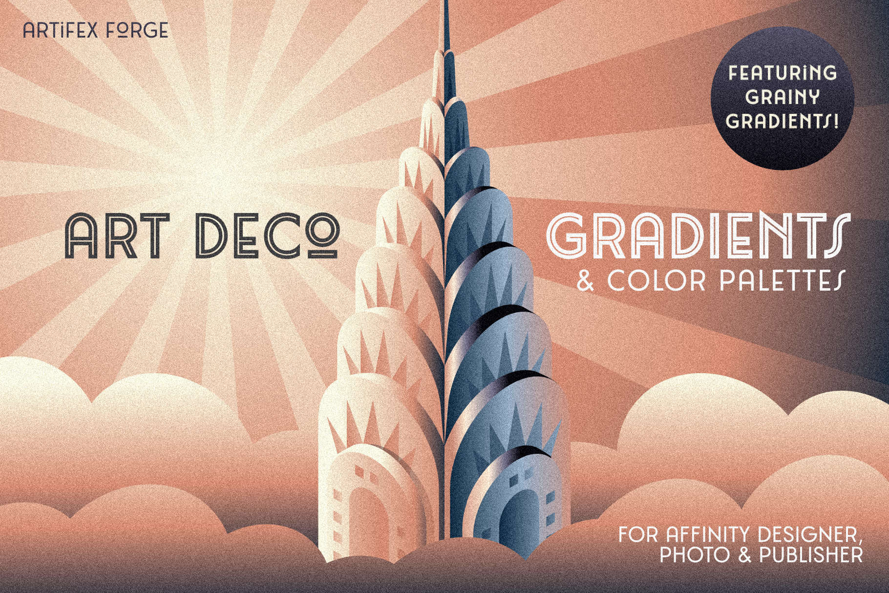 Art Deco Grainy Gradients & Color Palette Swatches for Affinity Designer, Photo & Publisher