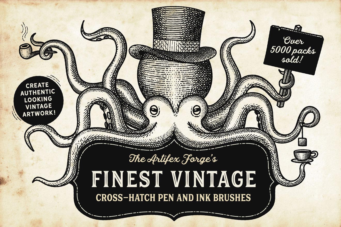 Finest Vintage - Cross-hatch Illustrator Brushes